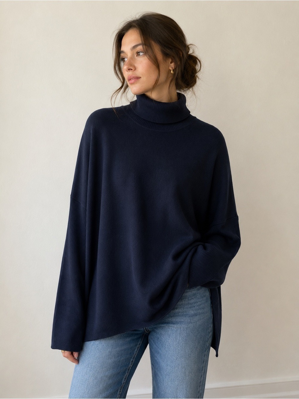 Reiss Navy Oversized Turtleneck Sweater - Picture 1 of 8